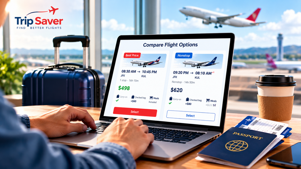 Comparing flight prices, baggage fees, and included services before booking